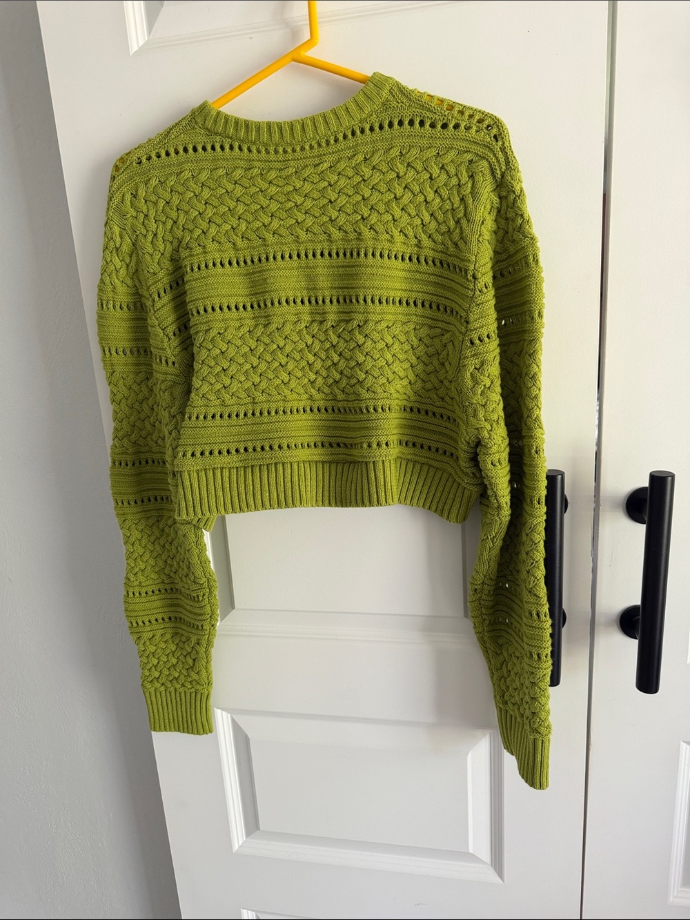 Anthro Self contrast Green Cropped Cable Knit Sweater small - Picture 3 of 3